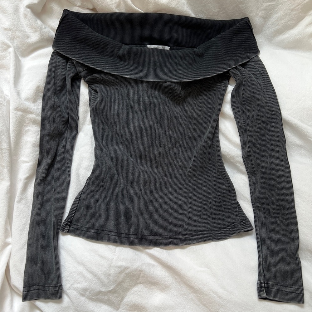 Peppermayo Charcoal Ribbed Off-Shoulder Top